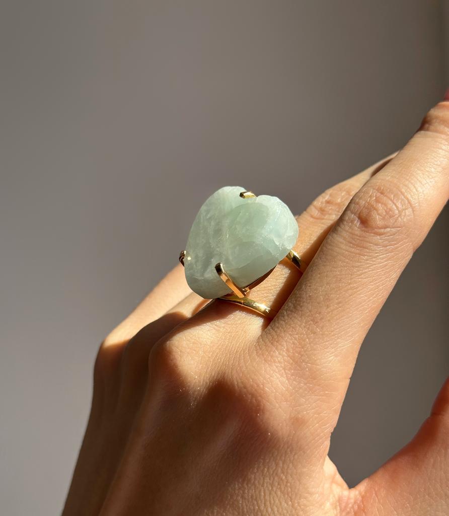 Кольцо с аквамарином  в форме сердца 17,5 - 21  размер