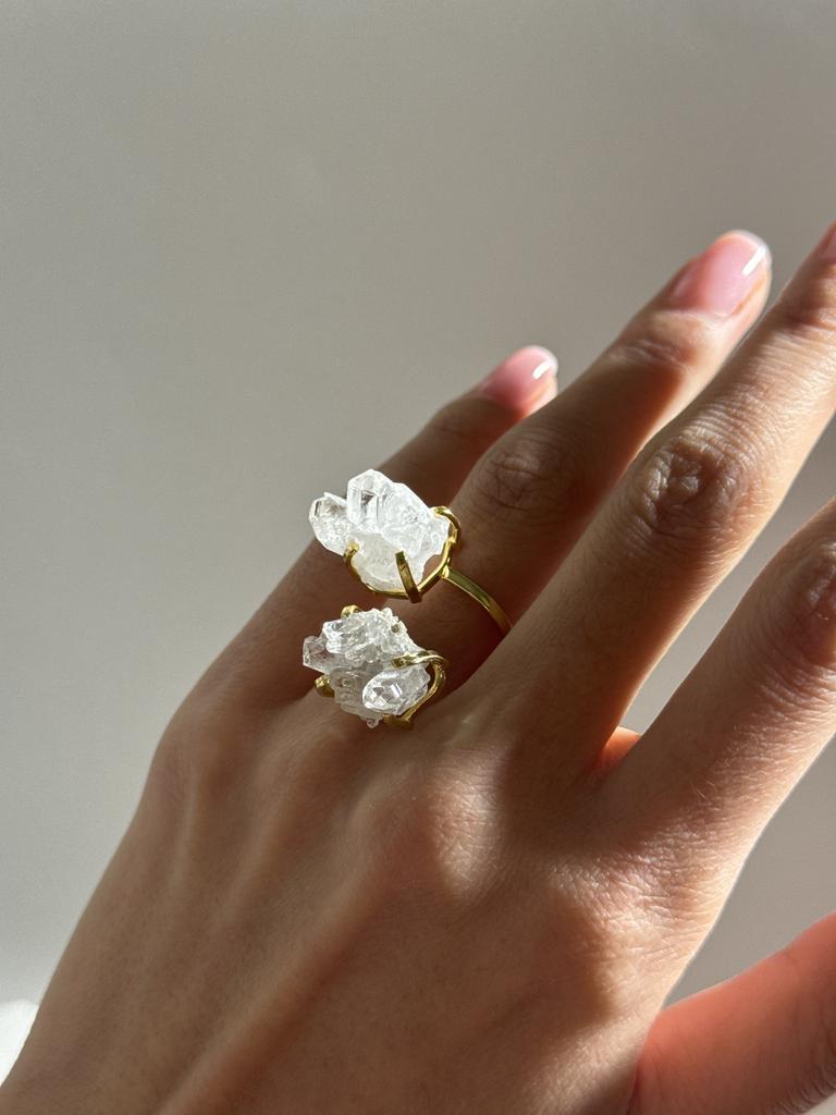 Кольцо с двойным горным хрусталем