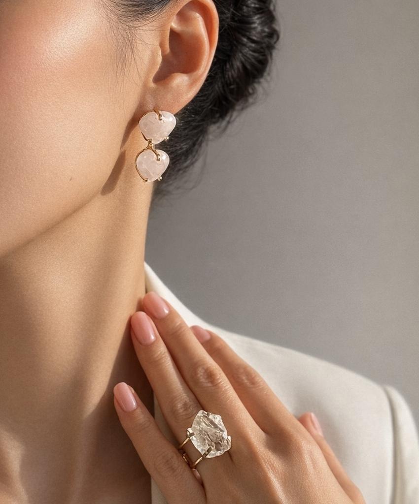 Серьги с розовым кварцем в форме сердца