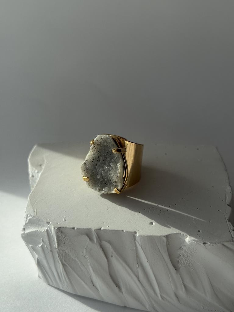 Кольцо кафф с друзой агата