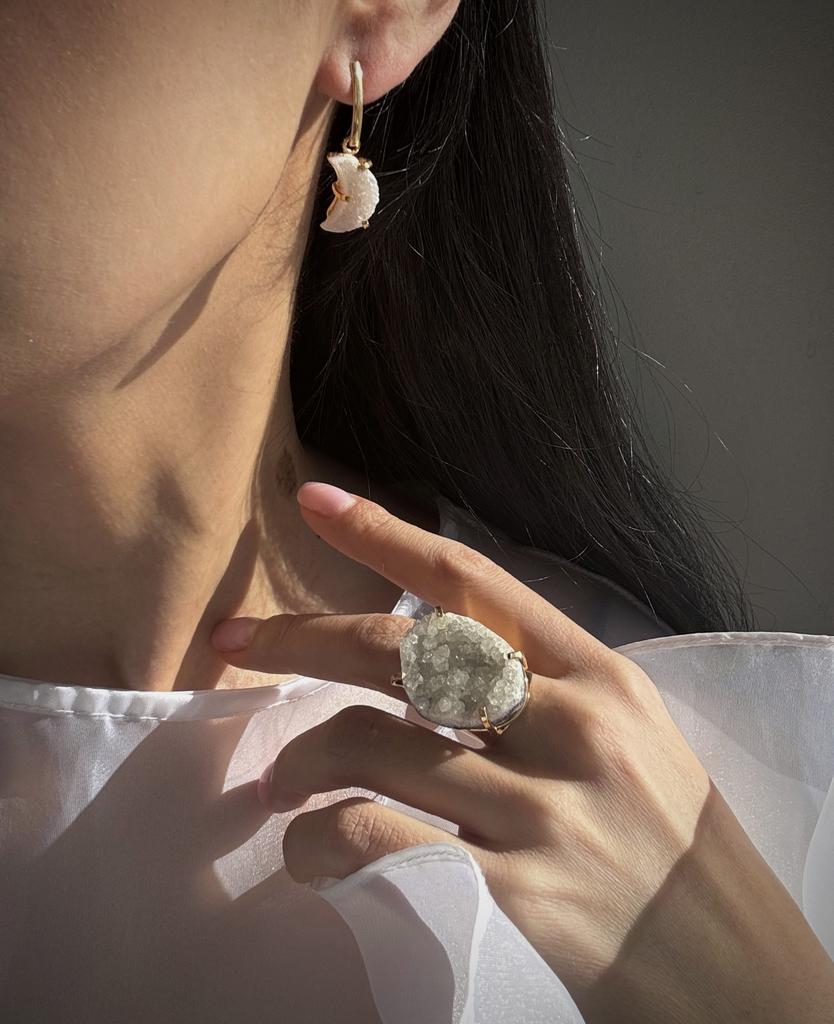 Кольцо кафф с друзой агата