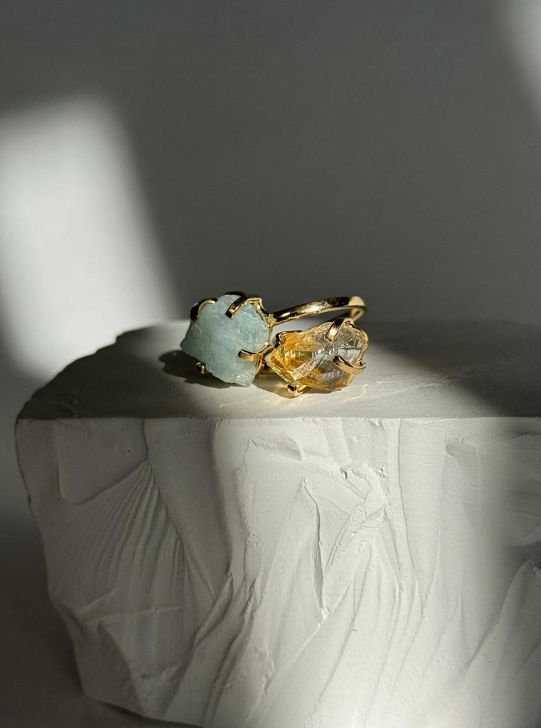 Кольцо с аквамарином и цитрином