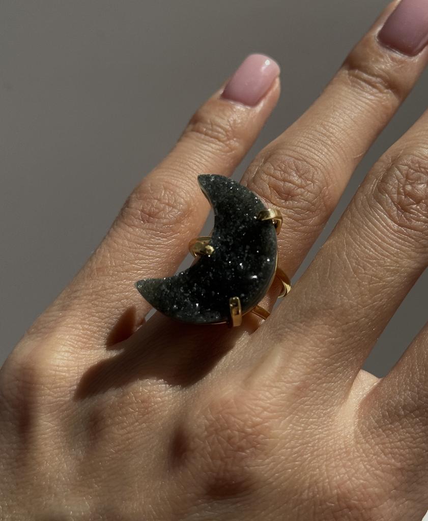 Кольцо с друзой агата в форме луны 15 - 18,5 размер