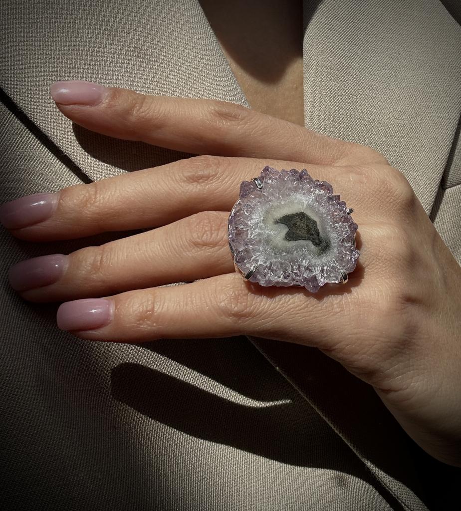 Кольцо с крупным сталактитом аметиста 17 - 21 размер