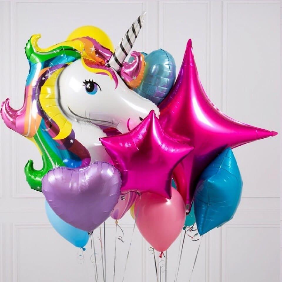 радужный единорог шары, букет шаров, фольгированные шары