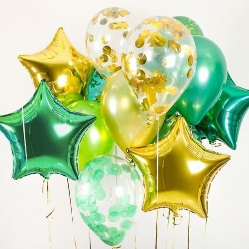золотые и зелёные шары на день рождения