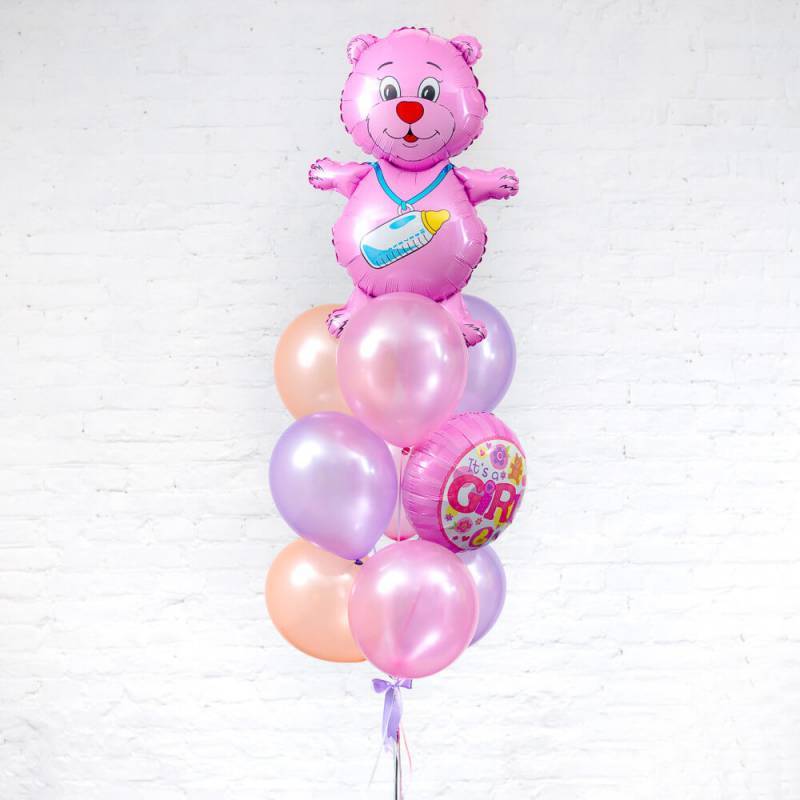шары на рождение ребёнка, шары на выписку из роддома девочки, воздушный шар мишка розовый,розовые шары