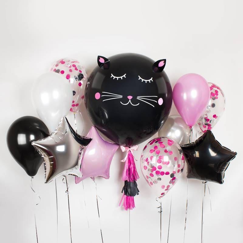 фото шаров на белом фоне чёрно розовая композиция