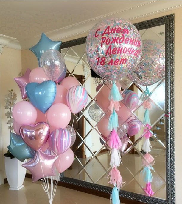 шары с днём рождения в квартире розовые для девушки