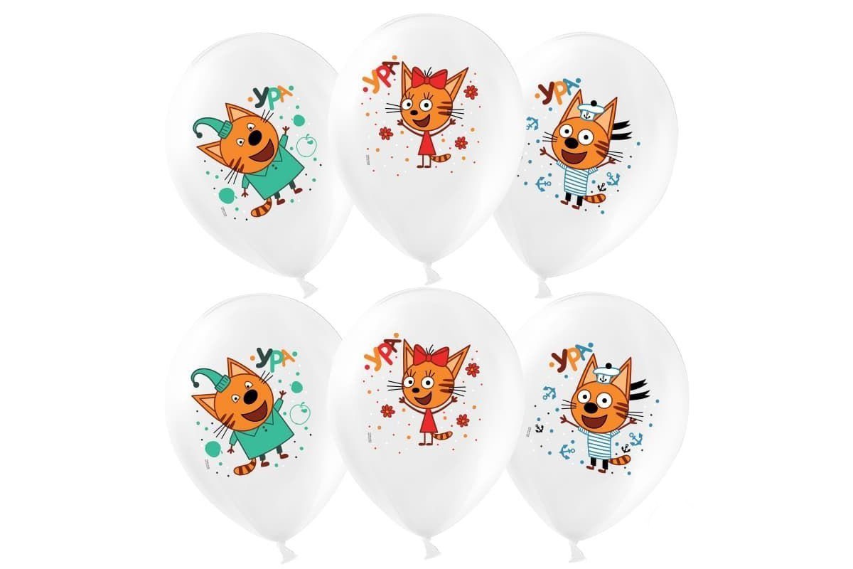 Шар латексный  на  Днем рождения детский  белый Три кота №231