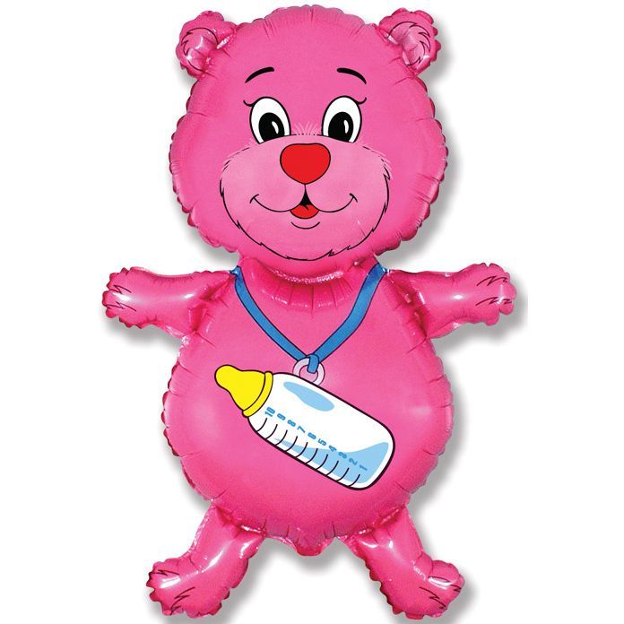 Фольгированный шар "Мишка с соской розовый" фото
