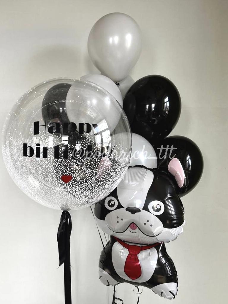 фото на сером фоне букет шаров с баблс