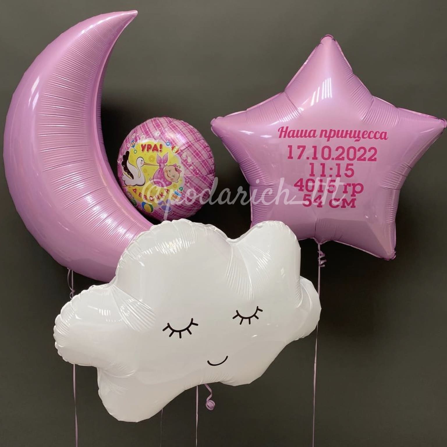 шары в виде звезды, луны и облака для девочки