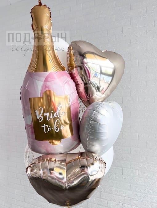 фото букет шаров с шампанским на девичник в золотых и серебряных тонах