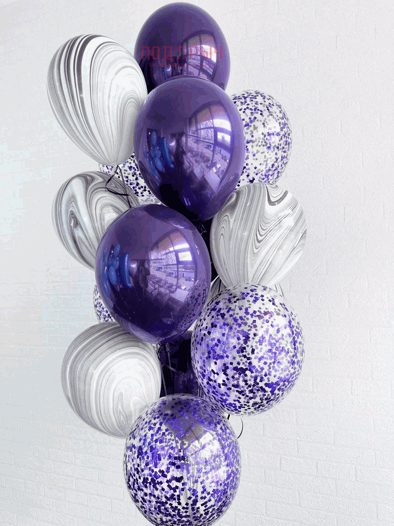 фото на белом фоне букет латексных шаров фиолетовый