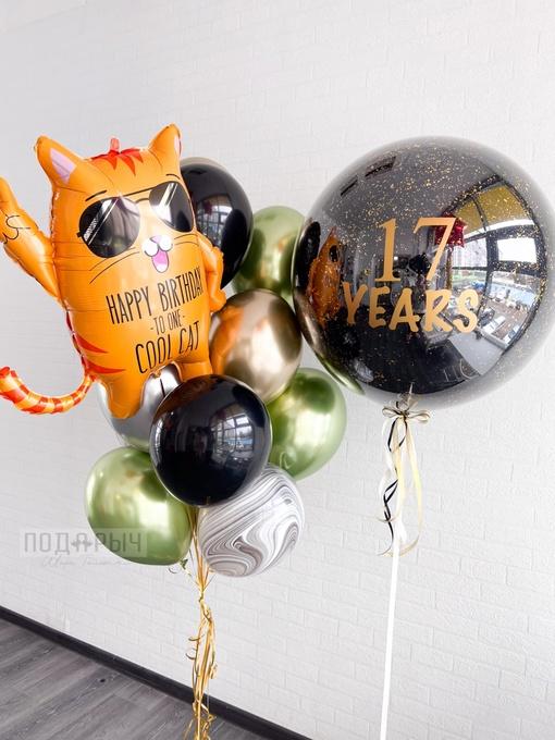 Набор шаров прикольный кот и большой черный шар