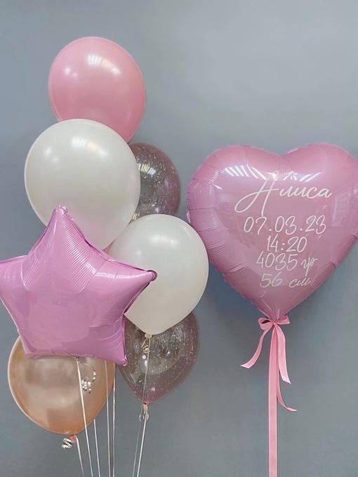 Композиция из шаров на выписку из роддома девочки