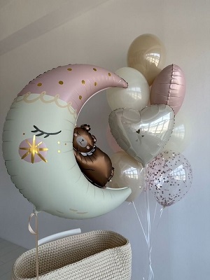 Воздушные шары  Мишка на розовом месяце