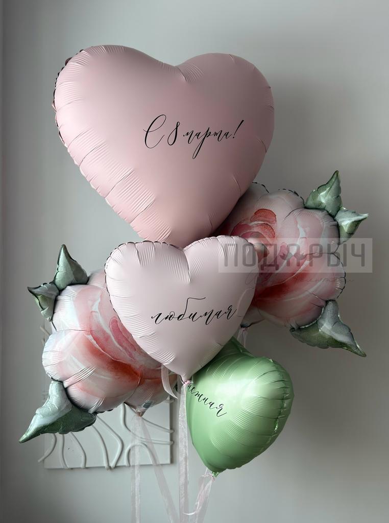 Сет шаров на 8 марта с шариками-розами