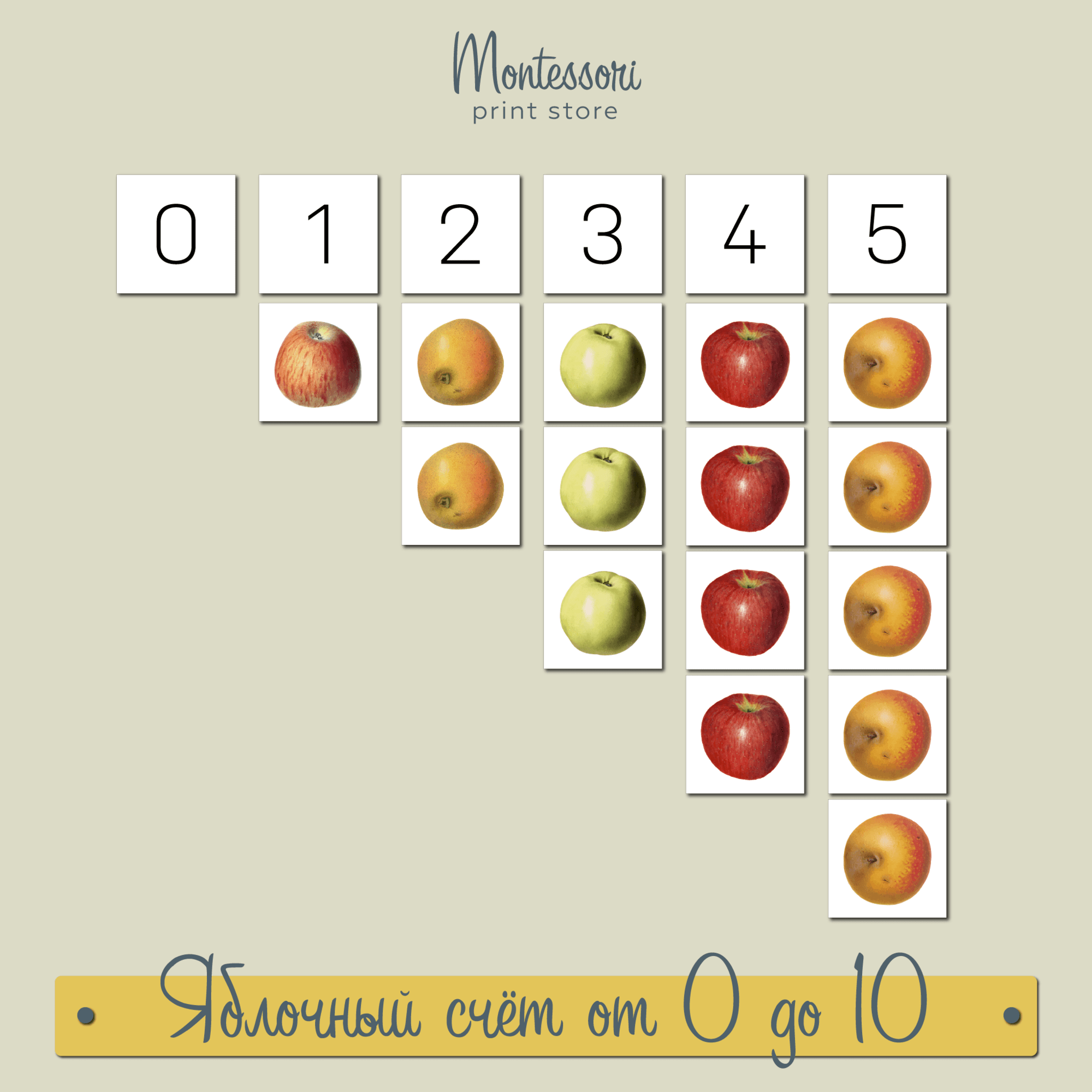 Яблочный счёт от 0 до 10 - Математика Монтессори купить и скачать