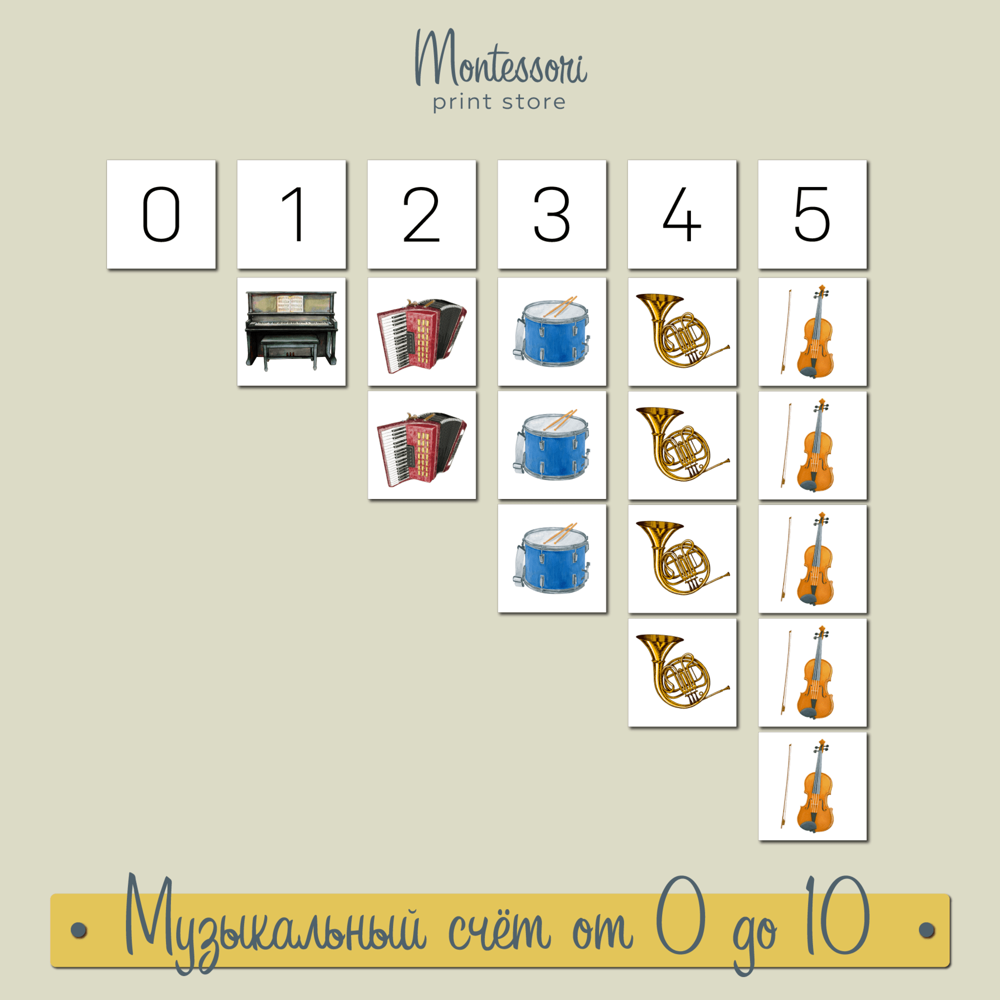 Музыкальный счет от 0 до 10 - математика Монтессори купить и скачать