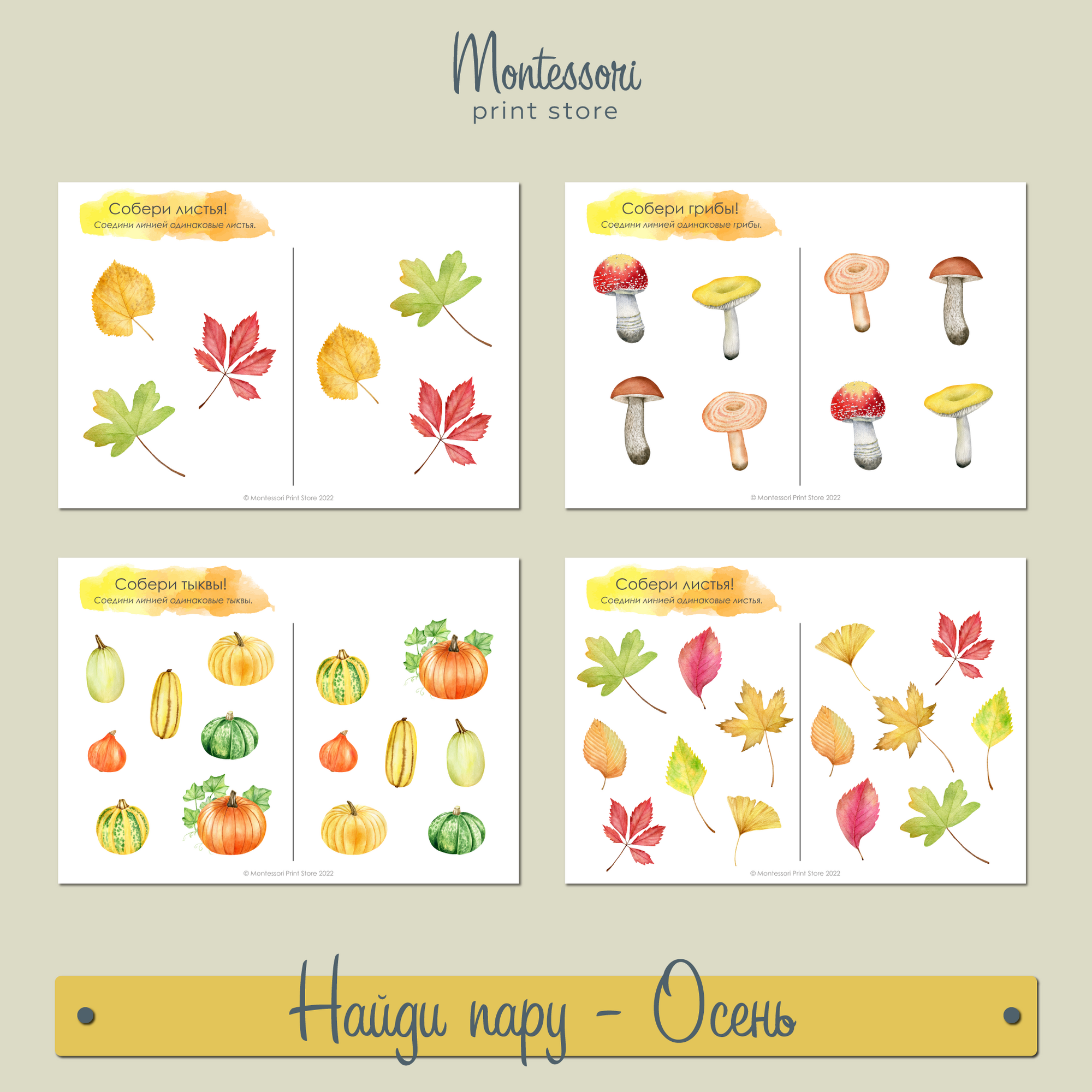 Найди пару Осень - карточки Монтессори купить и скачать