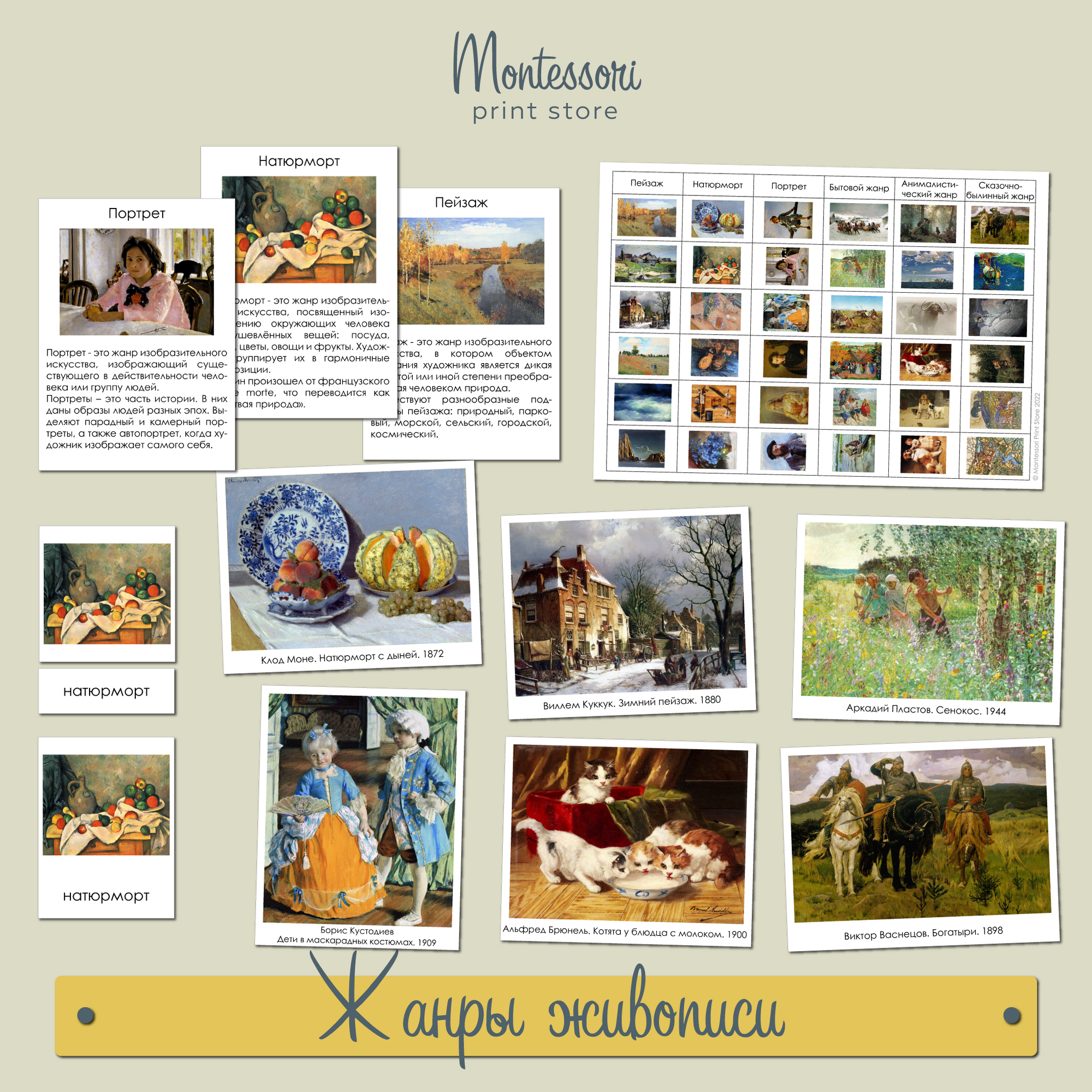 Жанры живописи в изобразительном искусстве - карточки Монтессори купить и скачать
