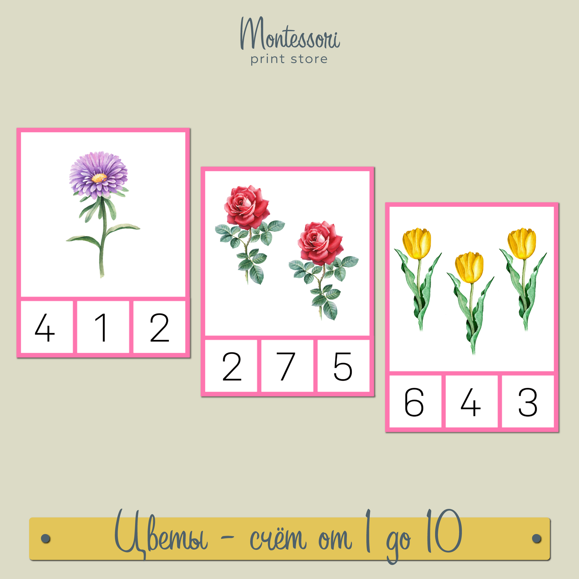 Цветы счет от 1 до 10 - Математика Монтессори купить и скачать купить и скачать