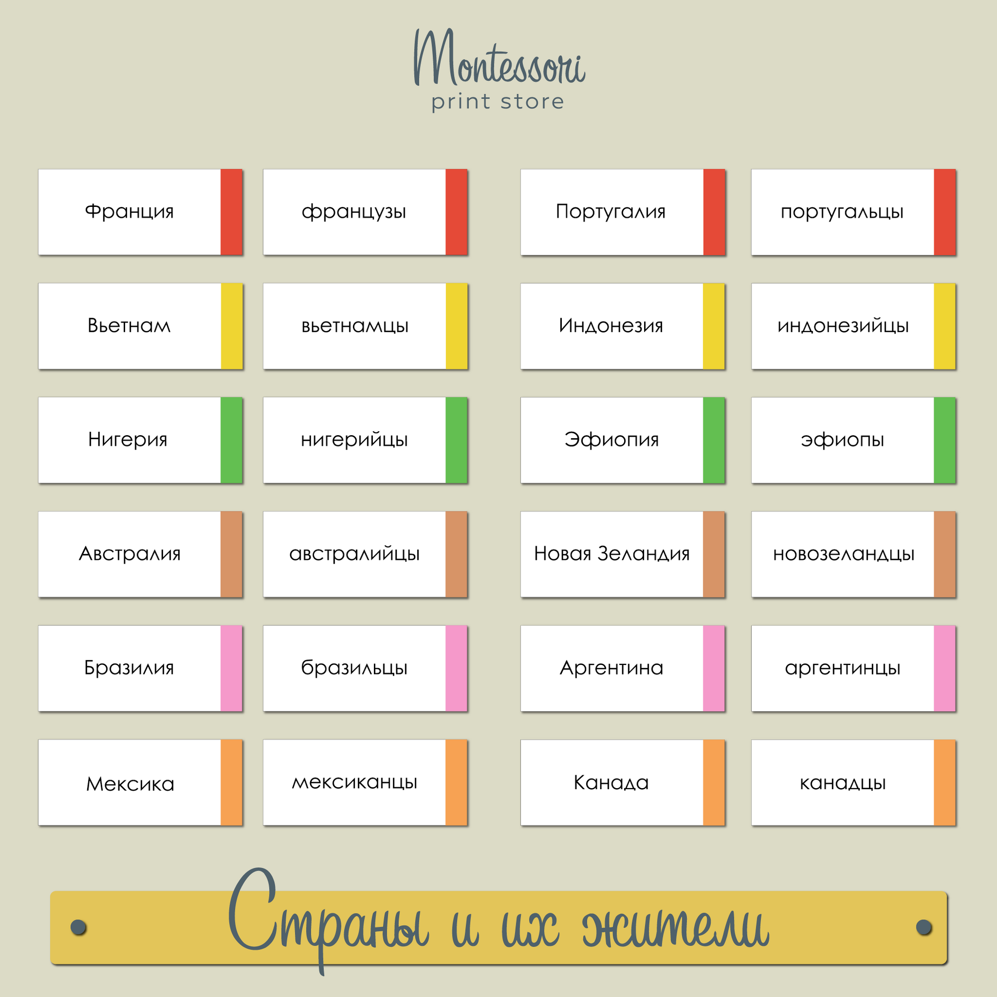 Страны и их жители - карточки Монтессори купить и скачать