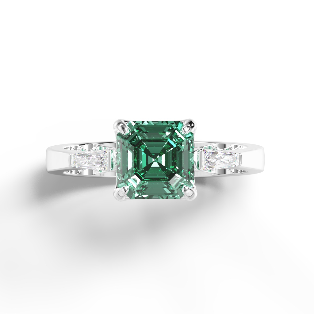 Кольцо с изумрудом 1,46 кт и бриллиантами в огранке трапеция