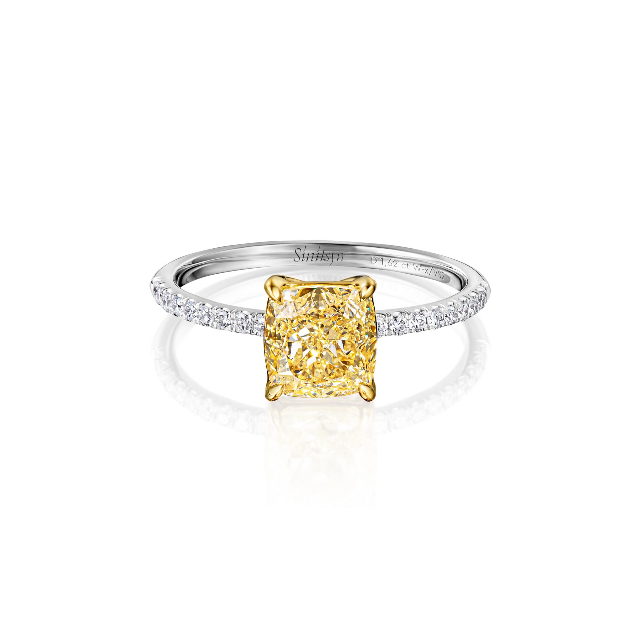 Кольцо с жёлтым бриллиантом 1,5 кт на бриллиантовой дорожке