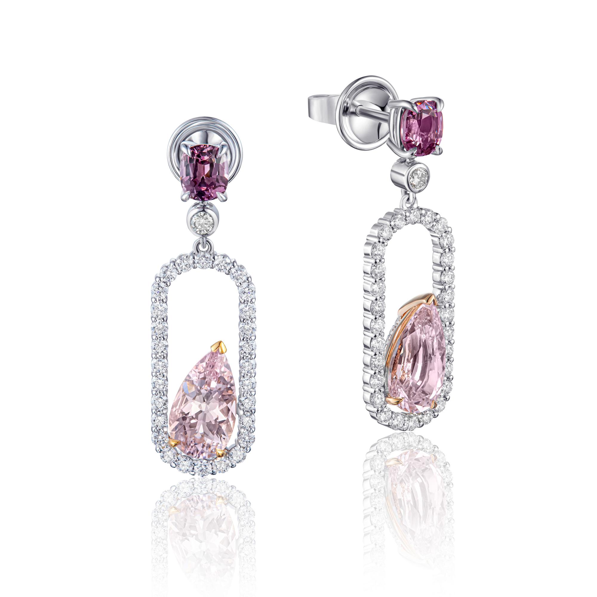 Серьги с морганитами, шпинелью и бриллиантами