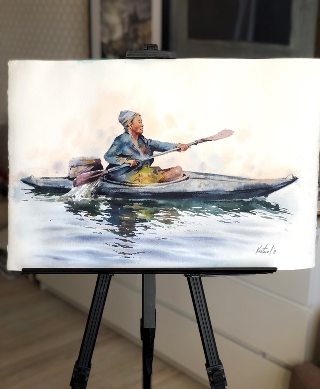 Painting “Nepal Woman in boat  ”