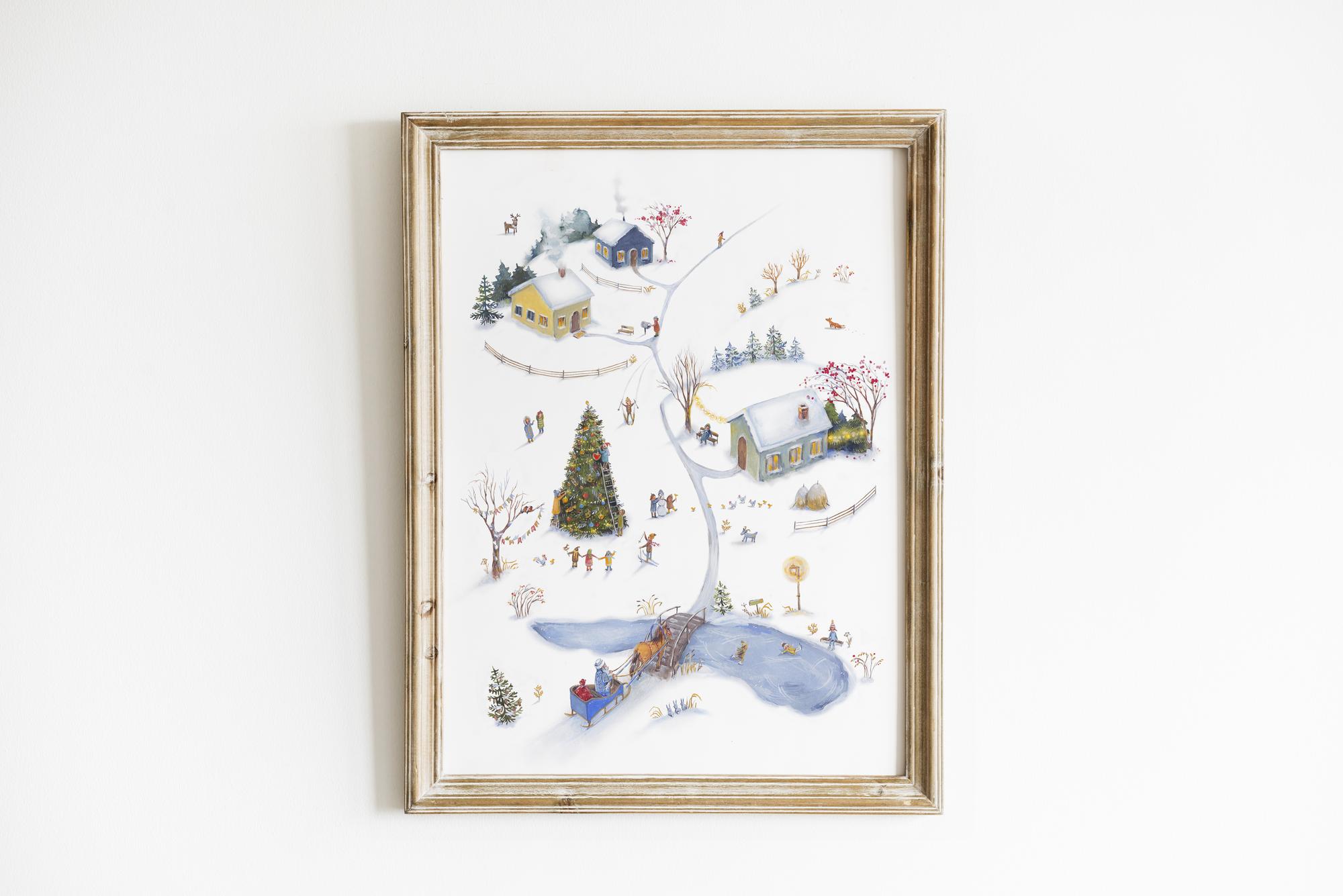 Постер и открытка "Зимняя деревня"