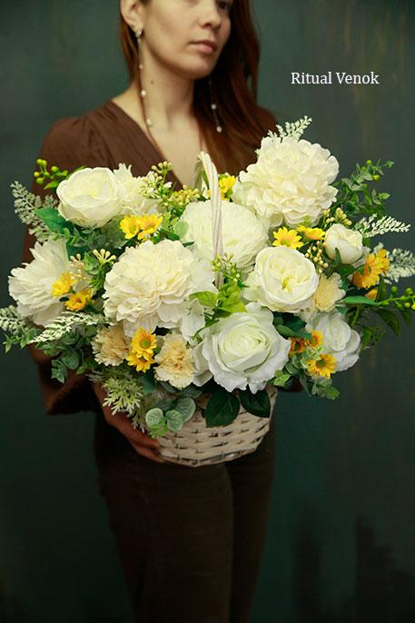 Ритуальная корзина из искусственных цветов " Афина " высота 40см, ширина 45см
