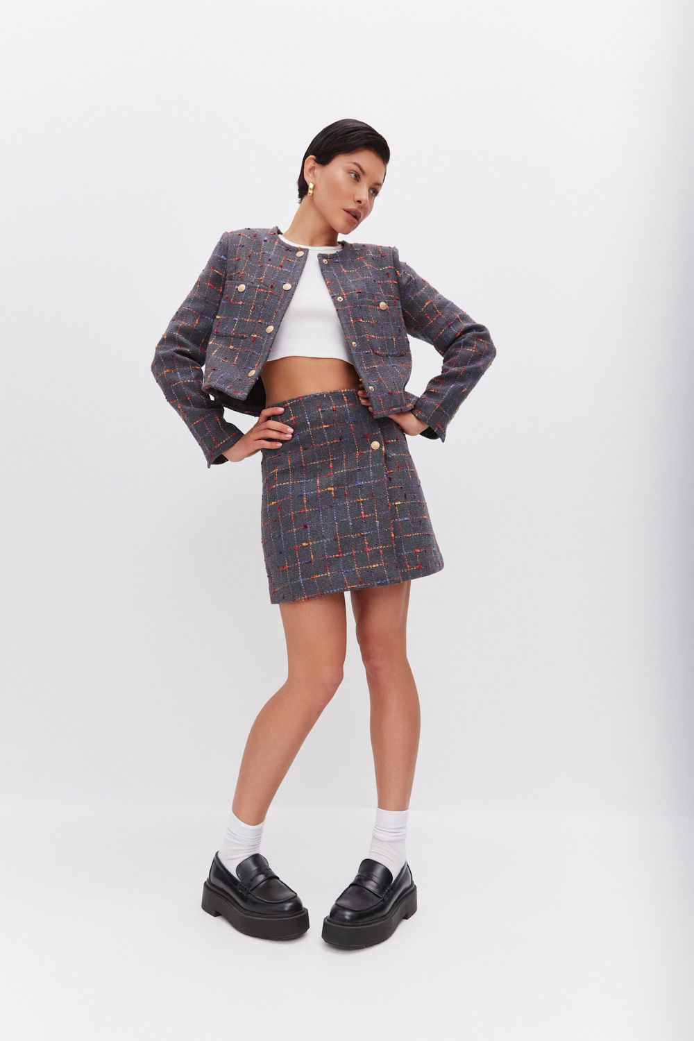 Юбка со скосом из твида