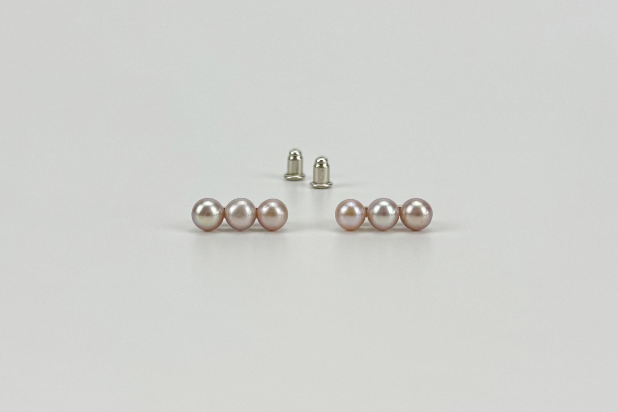 Серьги с натуральным розовым жемчугом TRINITY