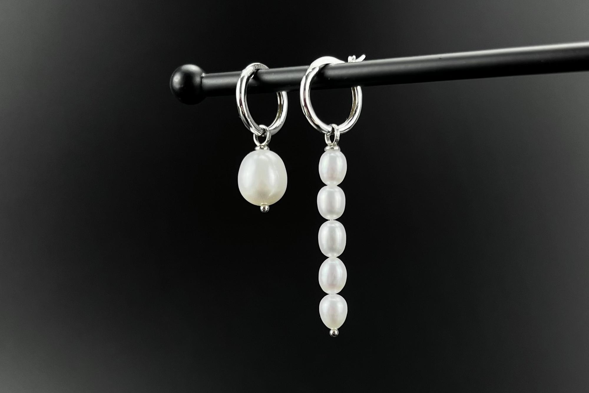 Асимметричные серьги с натуральным жемчугом DIFFY