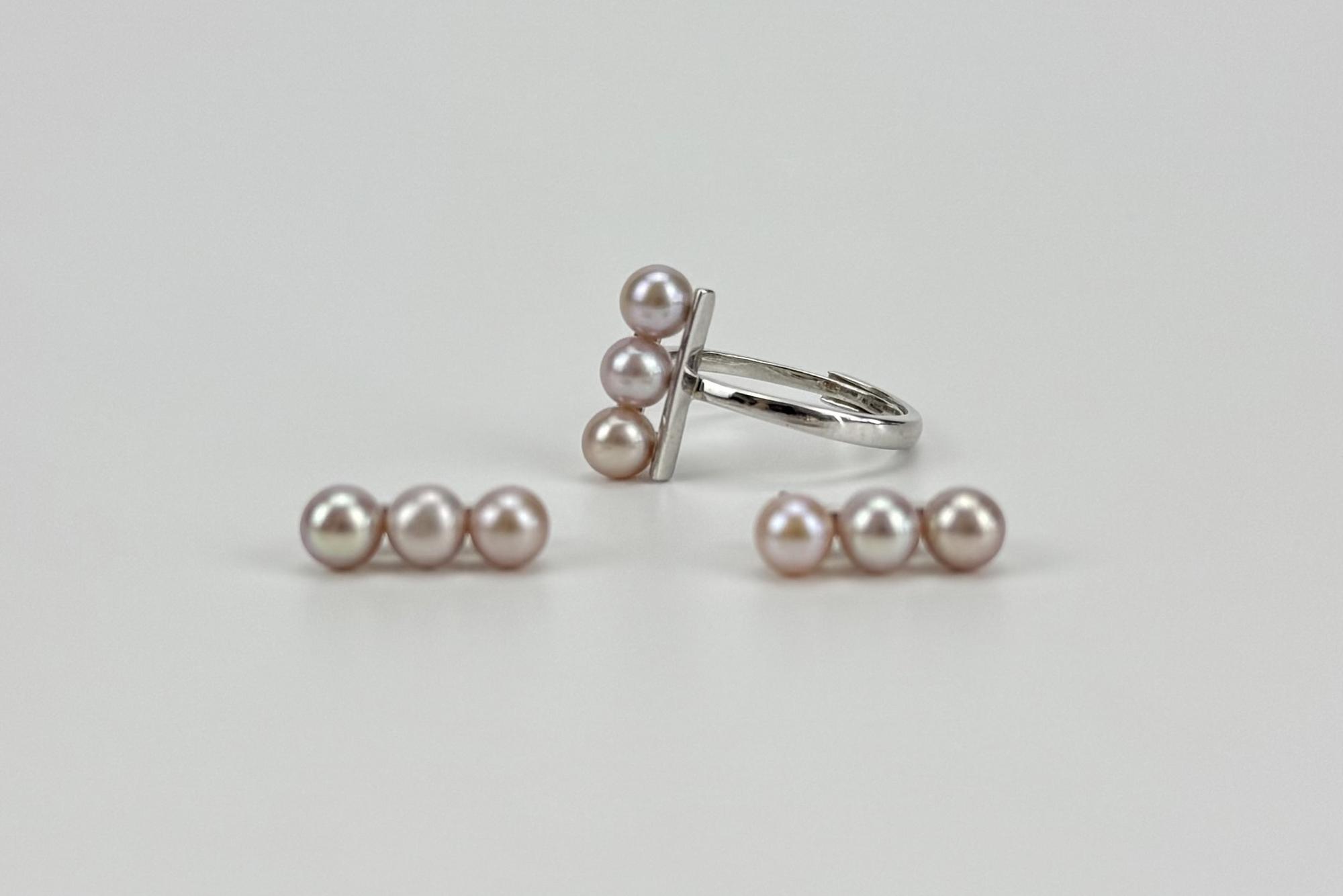 Комплект украшений из натурального розового жемчуга TRINITY