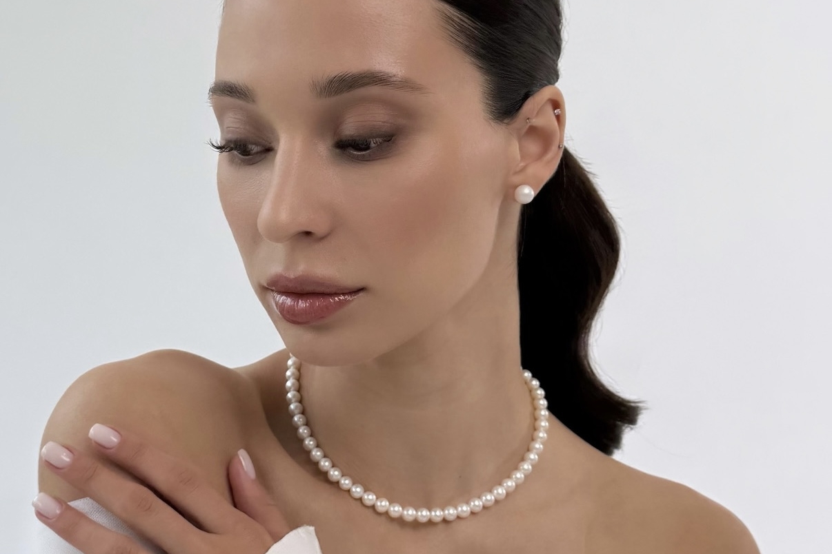 Cерьги пуссеты с натуральным жемчугом CLASSIC