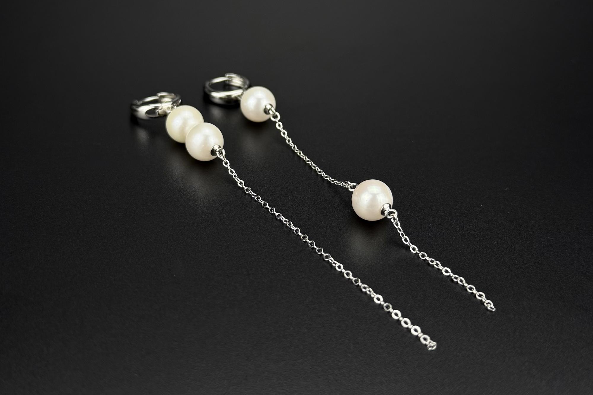 Длинные серьги с натуральным жемчугом STUDIO