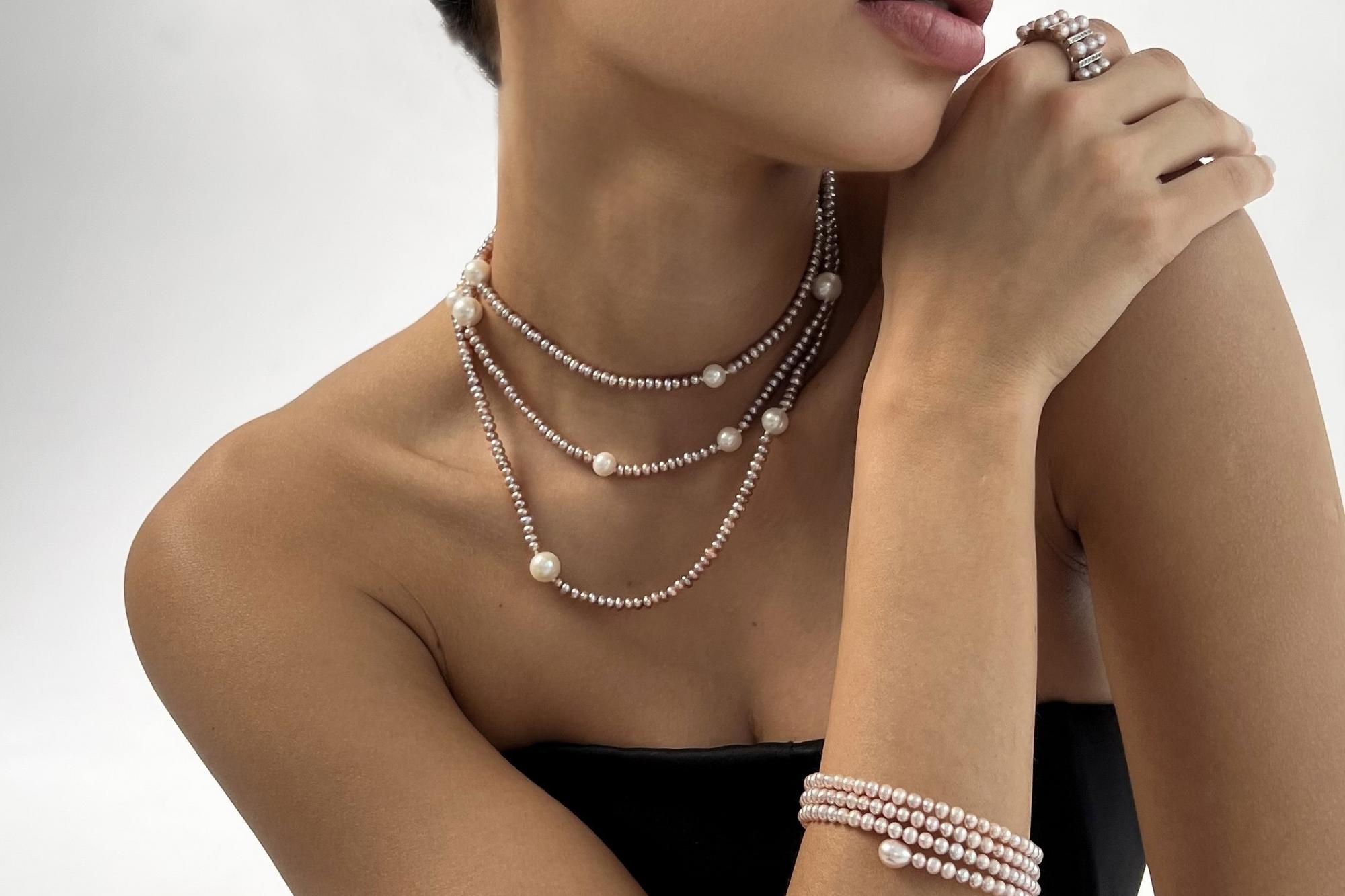 Длинное колье из розового жемчуга ICON