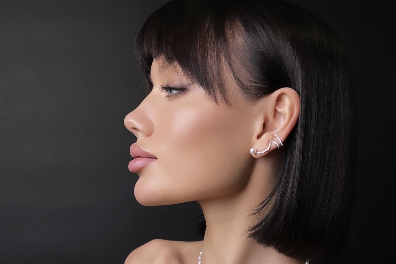 Серьги кроллеры с натуральным жемчугом SABA