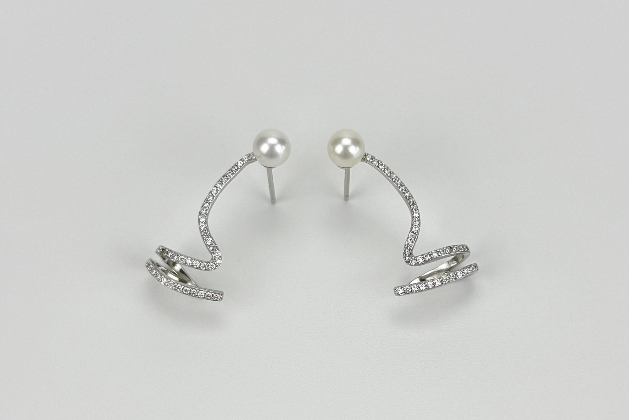 Серьги кроллеры с натуральным жемчугом SABA