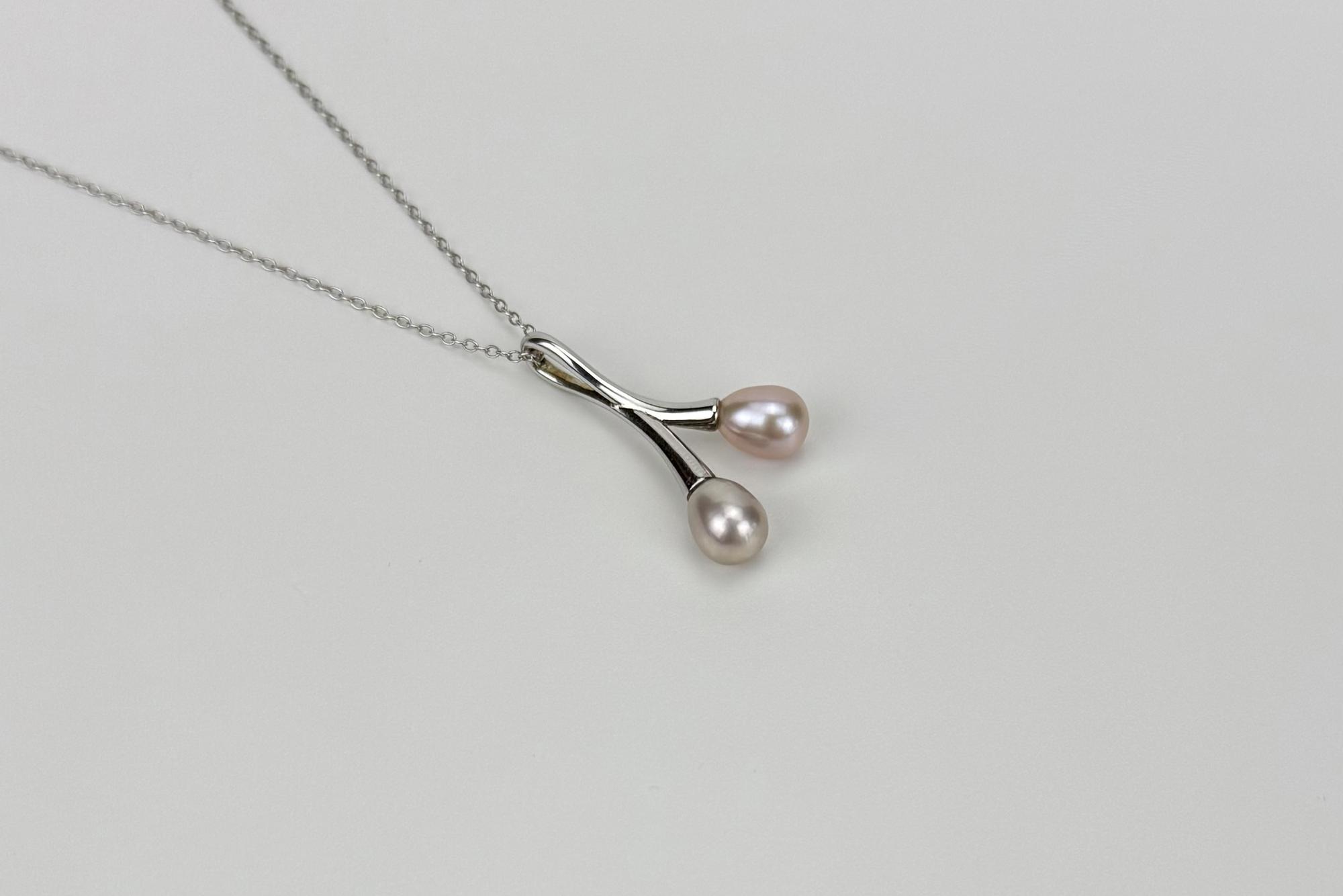 Подвеска с двумя натуральными розовыми жемчужинами DEW