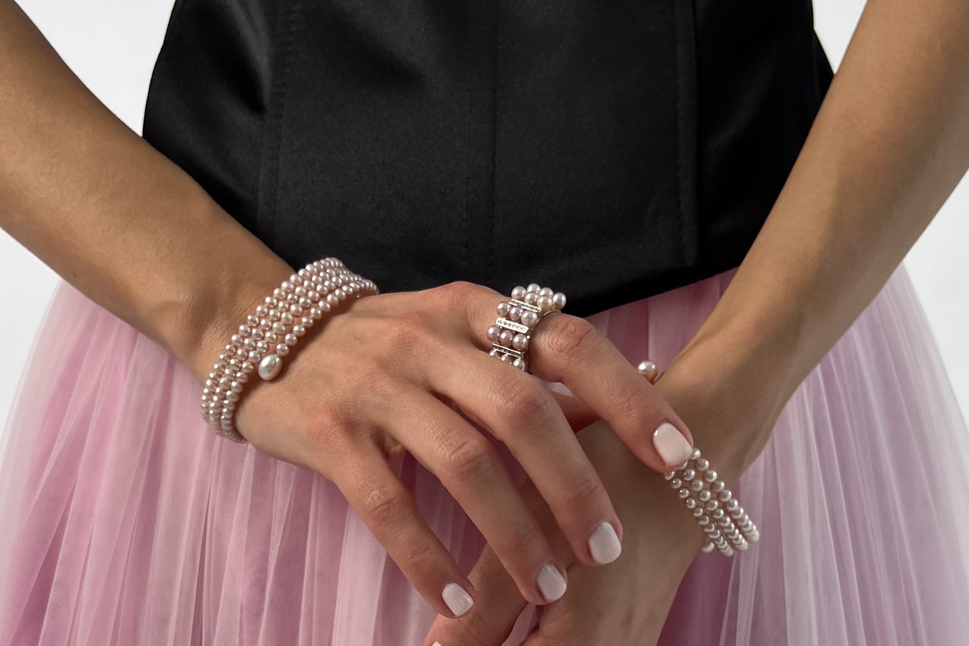 Крупное кольцо с натуральными розовыми жемчужинами BOGEMA