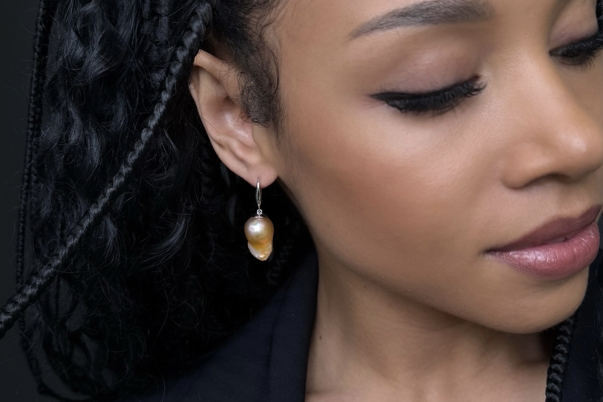 Серьги с персиковым жемчугом барокко SUNMUSK