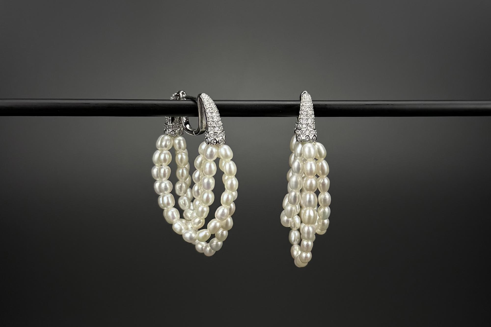 Многослойные серьги из натурального жемчуга DANCING PEARLS