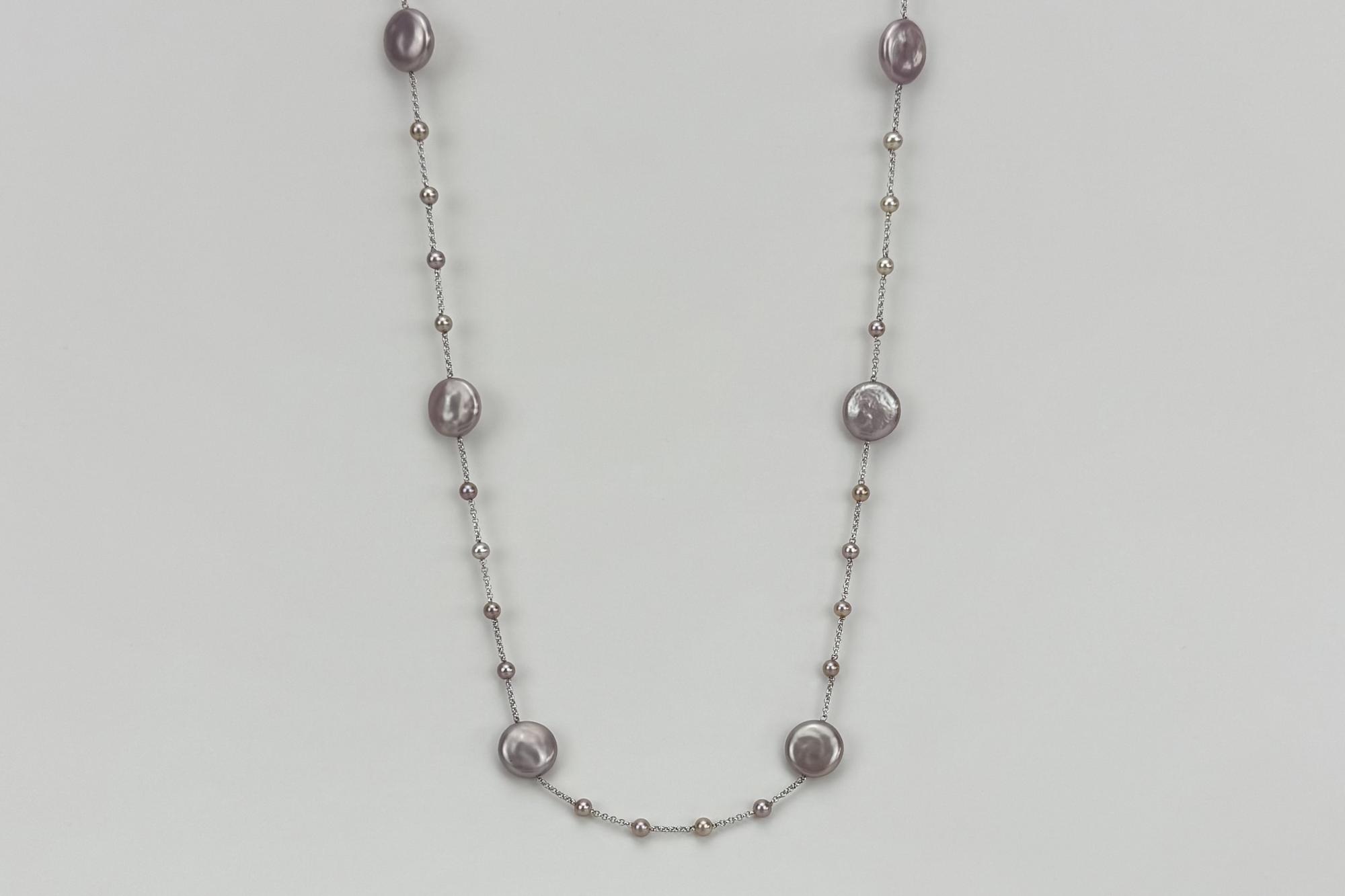 Длинное колье с жемчугом и цепочкой COINED