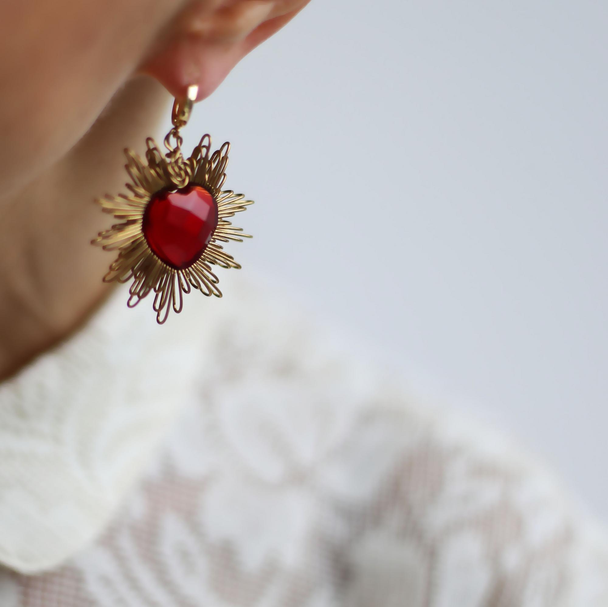 Серьги Красное сердце 1P2452